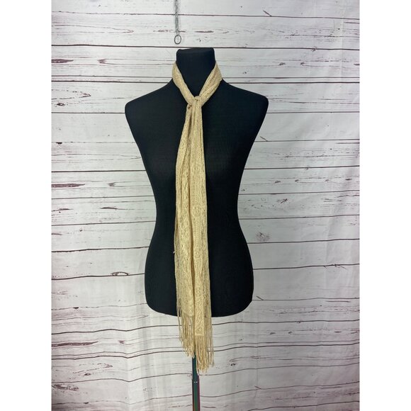 Delicate Cream Colored‎ Fringed Ends Thin Accessory Scarf - Picture 3 of 6